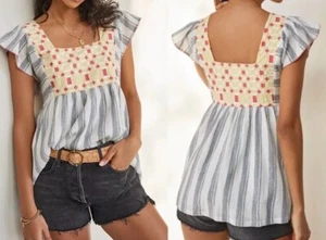 Anthropologie Forever That Girl Women's Basel Embroidered Tunic Blouse Size 6 - Picture 1 of 7