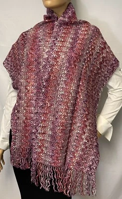 Bufanda con flecos brillantes Missoni Wave ZigZag en rosa Multi 3336 0003 40X200 NUEVA Foto 1 de 4