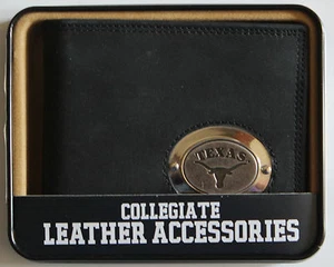 Longhorns Gift Boxed Black Leather Wallet Lic NCAA University of Texas Billfold - Picture 1 of 10