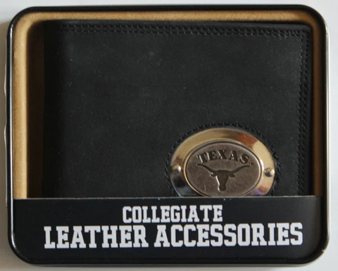 Longhorns Gift Boxed Black Leather Wallet Lic NCAA University of Texas Billfold Cover