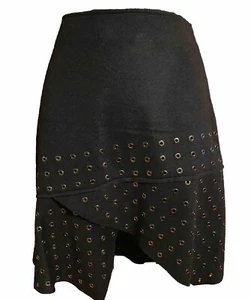 Roberto Cavalli Skirt  Grommet Cashmere Wool Black Asymmetrical Hem Size 40 - Picture 1 of 6