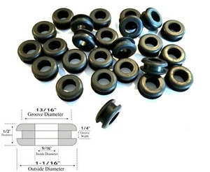 Paquete de 25 bujes de alambre de ojal de goma, identificación de 9/16", ranura de 1/4", se adapta a orificio de 13/16" - Imagen 1 de 1