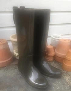 Women's COACH Talia sz 9 Waterproof Rubber Wellingtons Tall Boots No Leg Straps - Picture 1 of 11