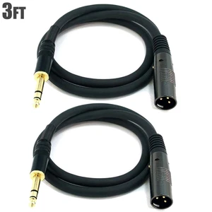 2x 3FT 3-Pin XLR Male to 1/4" 6.35mm Stereo TRS Male Audio Microphone Cable Gold - Picture 1 of 4
