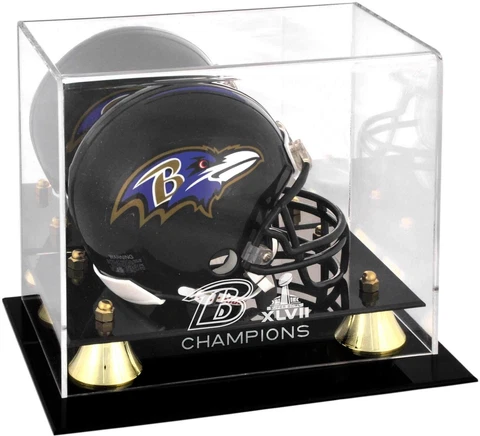 Ravens Super Bowl XLVII Champs Golden Classic Mini Helmet Logo Display Case Cover