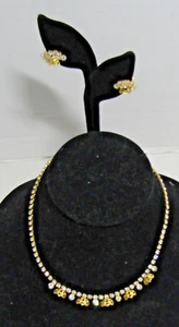Vintage Rhinestone choker with clip on earrings gold tone fitting Unique! - Picture 1 of 6