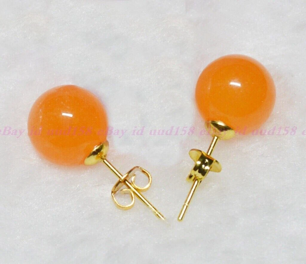 Handmade Orange Topaz Dangle Earrings - 12mm Round Beads, Silver Hook, Nickel-Free