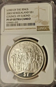 2003 New Zealand 1 Oz Silver $1 Lord of the Rings Council of Elrond NGC PF69UC - Picture 1 of 2