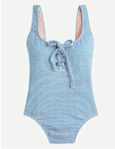 J. Crew Lace-up One-Piece In Faded Stripe Size 10 - Picture 1 of 15