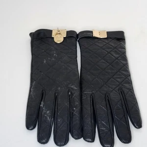 Michael Kors Leather Tech Gloves Womens Size Large Black Quilted Lined (Flaw) - Picture 1 of 8