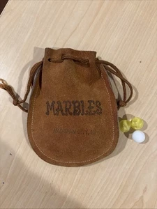 Vintage Leather Marble Bullet Bag With Drawstring 3 Marbles Mackinaw City MI - Picture 1 of 4