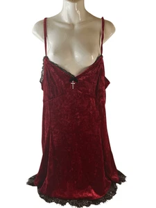 Hot Topic Social Collision 2x Gothic red black lace nighty gown cross crushed ve - Picture 1 of 13