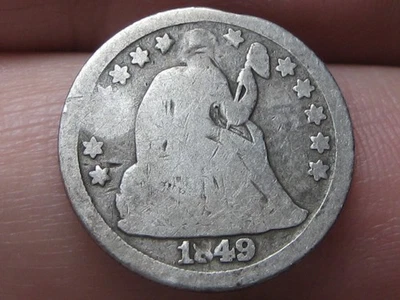 Moneda de diez centavos de plata libertad sentada 1849 P 10C - Filadelfia, sobre buenos detalles Foto 1 de 4