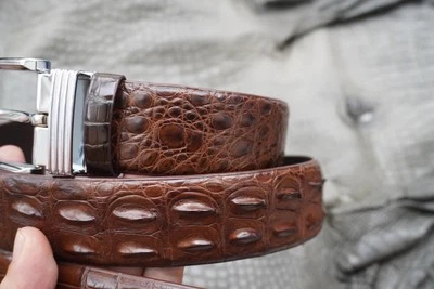 US Stock - Brown Genuine Crocodile Hornback Leather Skin Men's Belt W 1.3" #N18 - Image 1 of 4