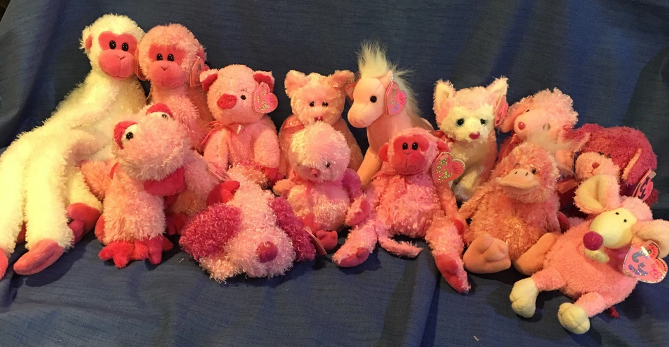  W-F-L TY Beanie Pinkys Auswahl Pferd Affe Maus Hund  pink - Bild 1 von 1