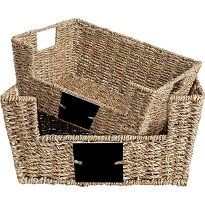 Handwoven Storage Box Wicker Baskets With Handles Multipurpose Open Trays Shelf - Picture 1 of 5