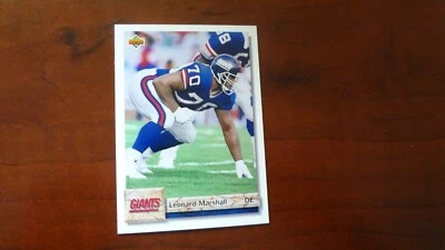 1992 UPPER DECK #  127 LEONARD MARSHALL   FOOTBALL CARD - Image 1 of 3