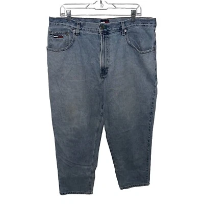 Vintage 90s Tommy Hilfiger Baggy Denim Jeans Size 38x30 Wide Leg Light Wash - Imagem 1 de 4
