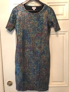 ❤️NUEVO LuLaRoe JULIA ELEGANTE VESTIDO RESBALADIZO SIRENA BRILLANTE ACEITE ~ PEQUEÑO ~ VACACIONES❤️ - Imagen 1 de 2
