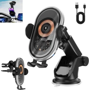 2-IN-1Wireless Car Charger Fast 15W Charging Auto Clamping Phone Mount Holder - Picture 1 of 10