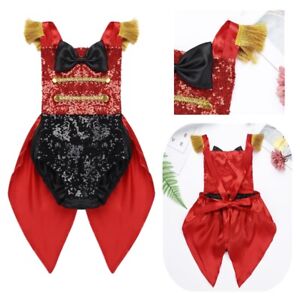 Kids Girls Ringmaster Circus Halloweem Costume Shiny Sleeveless Dress Leotard