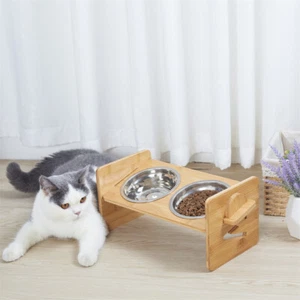 Elevated Pet Food and Water Double Bowls Stand Dog Bowl Stainless Steel Cat Bowl - Picture 1 of 15