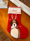 Pottery Barn Kids Red Quilted Dog Reindeer Stocking Mono “Lincoln” NWOT