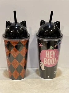 New Acrylic Halloween Tumbler with Cover  Choice Black & Orange or Hey Boo - Picture 1 of 4