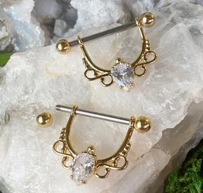 ПАРА филигранных висячих колец для сосков с грушевидными камнями щиты ювелирные изделия для пирсинга тела - Изображение 1 из 3