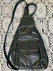 Vintage Black Leather Convertible Sling Bag Backapack Crossbody-Navarre - Picture 1 of 3