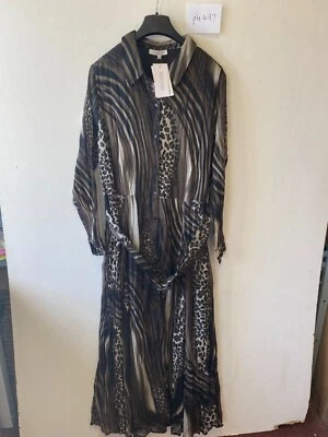 Together Brown Animal Aufdruck Knopf Front Maxi Kleid Übergröße UK 22 (ph497) - Bild 1 von 3