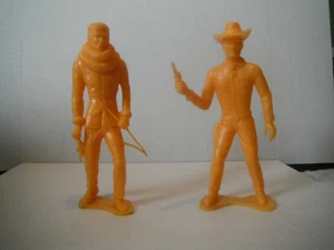Vtg Plastic Hunter w/ Rabbit  & Cowboy 5” Figures Orange - Picture 1 of 5
