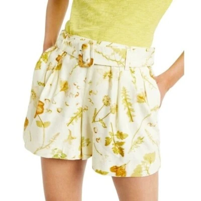 NEW! INC International Concepts High Waisted Shorts Plus 3X Yellow Full Bloom - Image 1 of 4