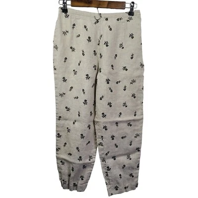 Vintage Talbots Irish Linen Floral Embroidered Lagenlook Pants 8 - Image 1 of 4