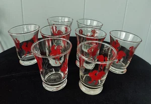 8 Vintage Libbey Juice Glasses ~ Red Rooster - Picture 1 of 5