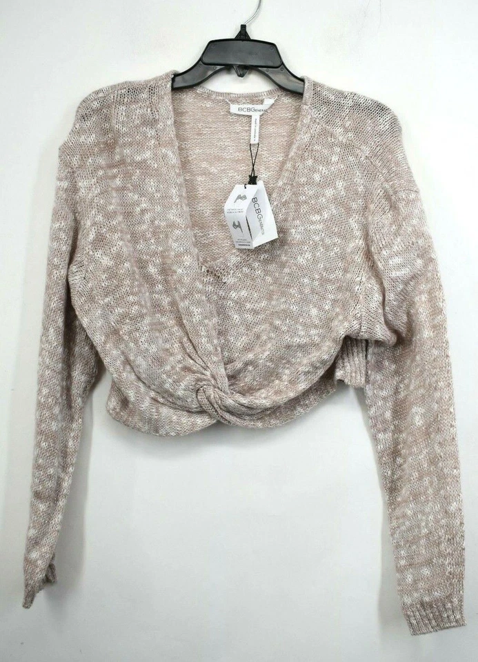 Suéter corto tejido manga larga nudo torcido cuello en V BCBGeneration para mujer Foto 1 de 1