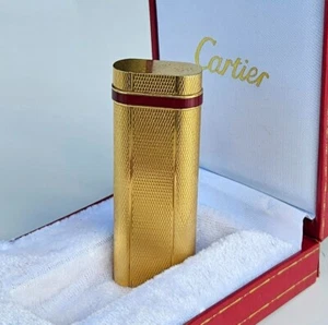 Vintage CARTIER Gold Plated Red Lacquer Butane Lighter - Picture 1 of 14