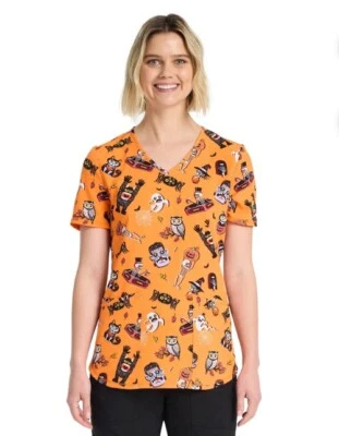 SCRUBSTAR HALLOWEEN FRIGHT FRIENDS SCRUB TOP SHIRT WOMENS XL NWT - Image 1 of 4