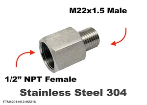 1/2" NPT Female to M22x1.5 Male Stainless Sensor Adaptor Fittings Conversion - Picture 1 of 6