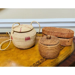 Coil Wicker Boho Baskets Set of 3 Storage Organize Handwoven Hanging Purse - Picture 1 of 12