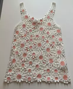 Hobie Girls Sleeveless Pool Cover Up Dress Crochet Daisy LG/XL White Pink Boho - Picture 1 of 11