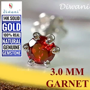 3.0mm Natural Garnet Nose Lip Labret Body Piercing Stud Ring Pin 14k Gold - Picture 1 of 12