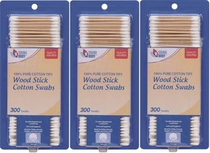 Wood Stick 100% Cotton Swabs by Sound Body - Double Tipped and Cushioned - 3 ... - Picture 1 of 5