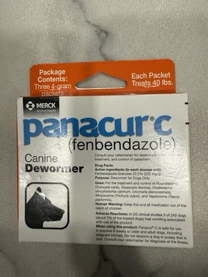 Panacur C 4 gram Canine 40lbs Dewormer Treatment 3 packets Exp06/27 Fast Shippin - Image 1 of 3