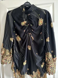 Next Size 20 Black Multi Colour Tunic Blouse. High Buttoned Neck, Buttoned Cuffs - Picture 1 of 18