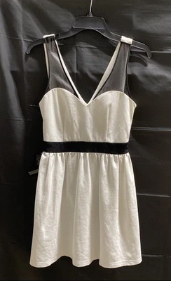 Bebe Womens White Solid Mesh Contrast Fit Flare Dress NWT XS All Season - Image 1 of 4