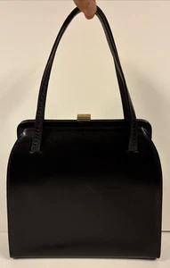 Bolso de mano vintage DOFAN Francia doble asa cierre cuero negro - Imagen 1 de 20
