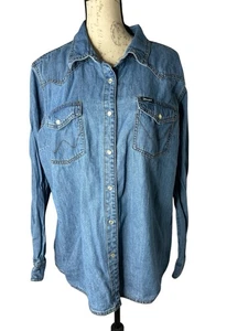 Wrangler Retro Denim Pearl Snap Shirt XXL Women’s dark Wash Western - Picture 1 of 6