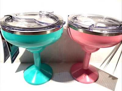 Lote de 2 vasos de margarita aislados de acero inoxidable ORCA 13 oz rosa espuma de mar NUEVO Foto 1 de 4