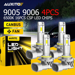 4X 62W White 9005+9006 LED Headlight High Beam Low Beam CANBUS Super Bright Lamp